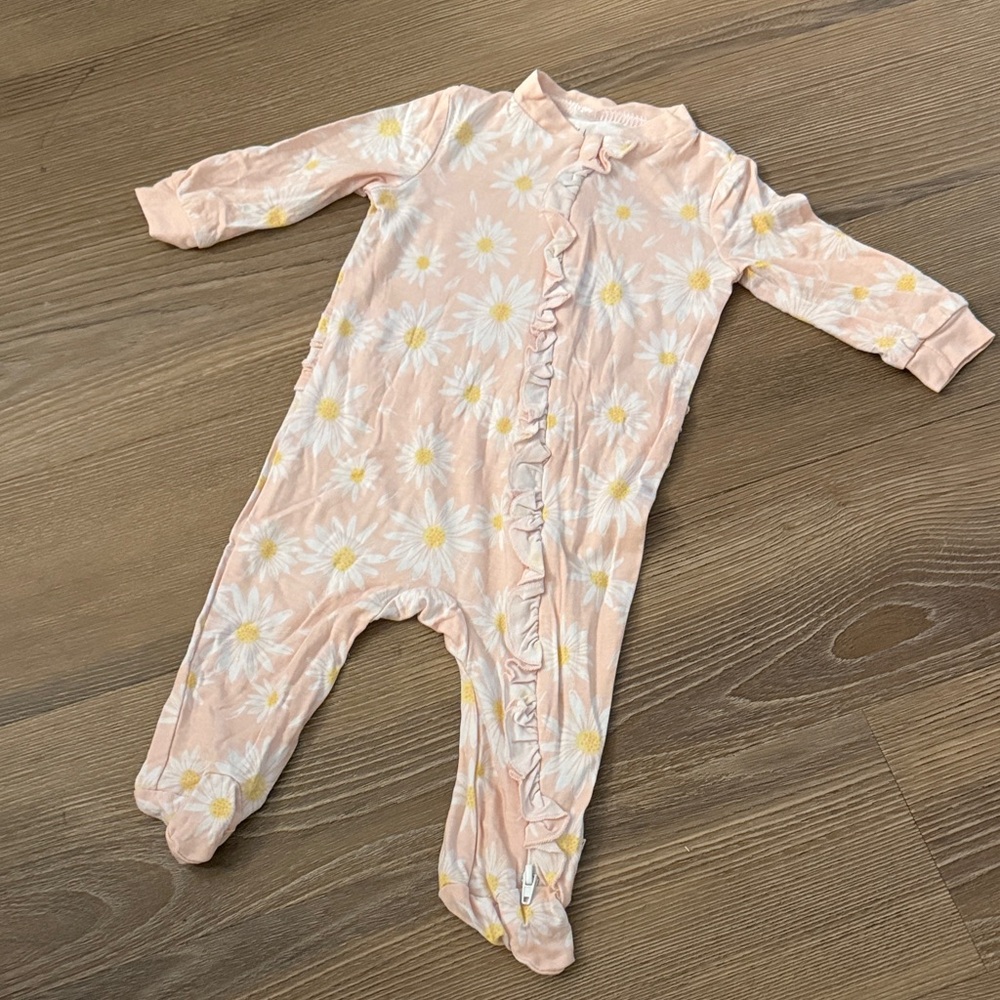 NWOT Milkberry pink flower print ruffle bamboo viscose footie